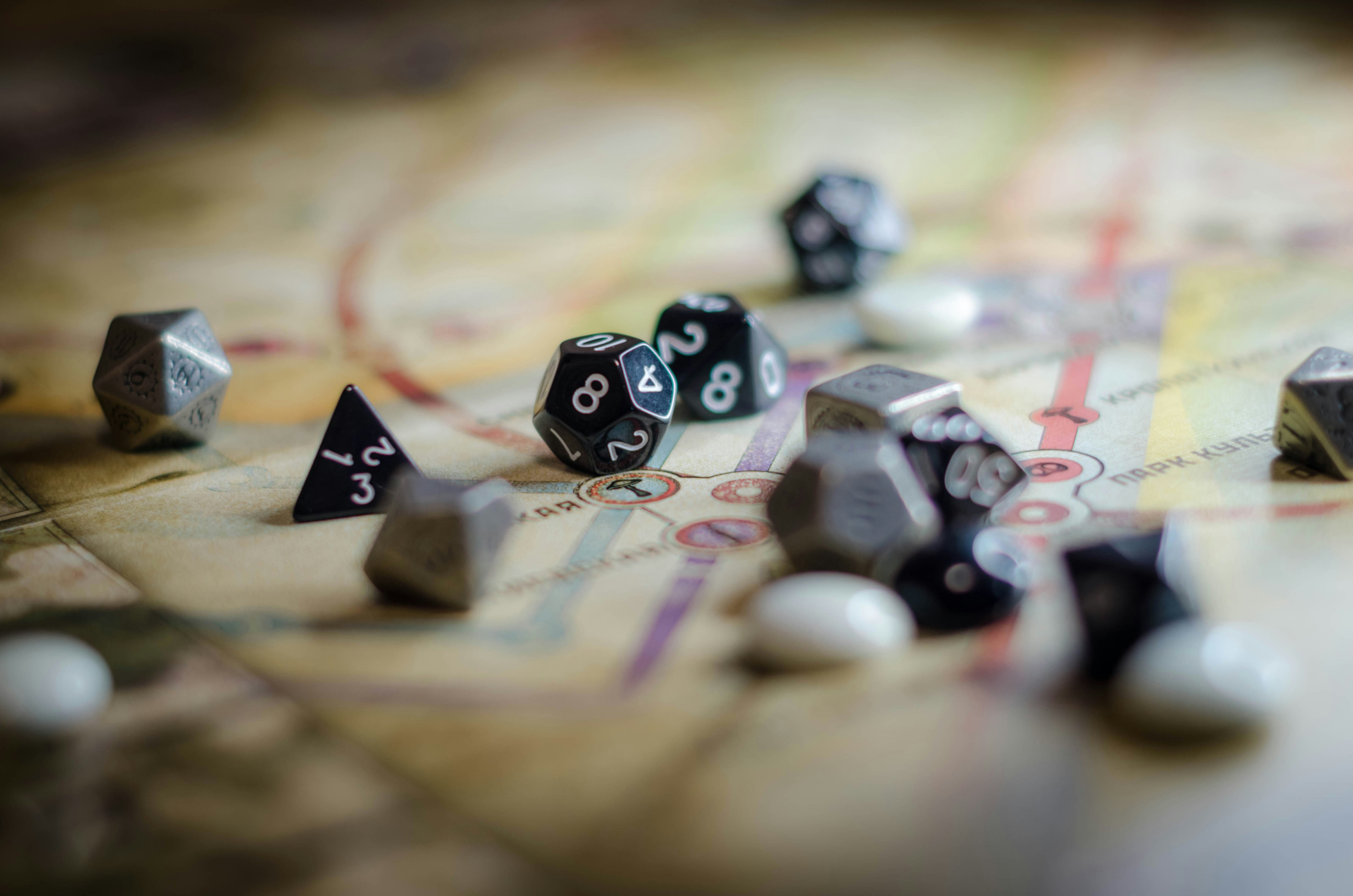 Dice on the table during a role-playing game session